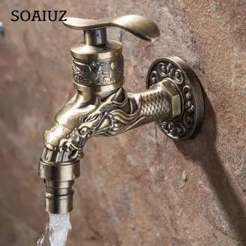 Антикварный бронзовый кран для ванной комнаты с резным драконом, настенный кран, смеситель для кухни коричневый