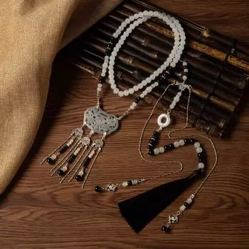 Антикварный Ханфу Кисточка Мягкий Инло Длинное Ожерелье Повседневный Ретро Ожерелье Воротник В стиле Мин Задняя Облачная Инло Аксессуары