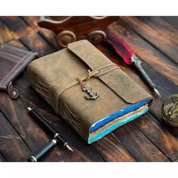 Антикварный кожаный альбом для вырезок, винтажный журнал, дневник для путешествий, писания 7 x 5 in коричневый