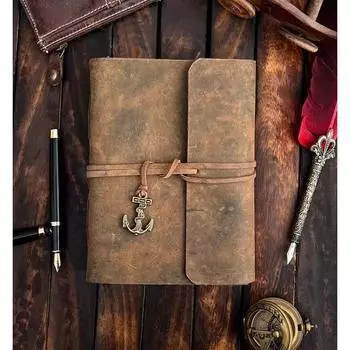 Антикварный кожаный альбом для вырезок, винтажный журнал, дневник для путешествий, писания 7 x 5 in коричневый