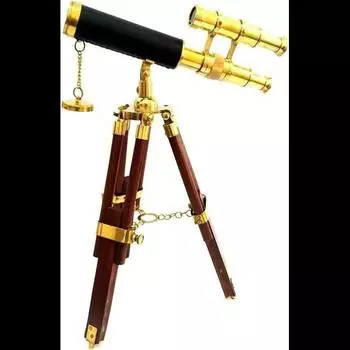 Антикварный кожаный телескоп винтажный двуствольный прицел с деревянным штативом