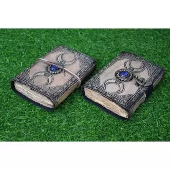 Антикварный кожаный журнал ручной работы с тройным лунным камнем. Винтажные страницы. Простые белые страницы. 200 страниц. КОЖАНЫЙ ДНЕВНИК. Латунный C-LOCK. 7 x 5 in коричневый