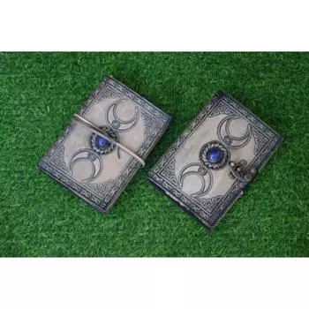 Антикварный кожаный журнал ручной работы с тройным лунным камнем. Винтажные страницы. Простые белые страницы. 200 страниц. КОЖАНЫЙ ДНЕВНИК. Латунный C-LOCK. 7 x 5 x 2 in коричневый