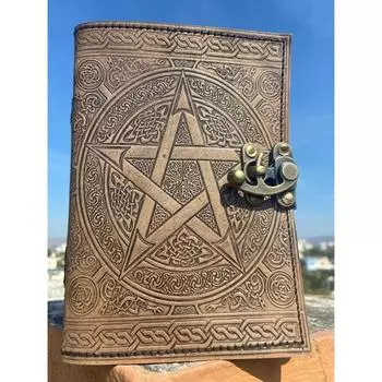 Антикварный кожаный журнал ручной работы. Винтажный антикварный блокнот для рисования с декором. 7 x 5 in коричневый