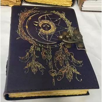 Антикварный кожаный журнал ручной работы. Винтажный антикварный блокнот для рисования с декором. 7 x 5 in чёрный