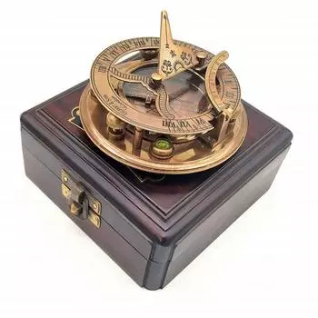 Антикварный латунный компас для солнечных часов диаметром 8,89 см. Уникальный элегантный подарок с солнечными часами, корабельными часами и подарочной коробкой.