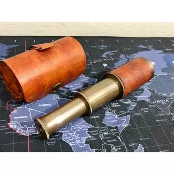 Антикварный латунный кожаный телескоп 6 дюймов с кожаным футляром – морская подзорная труба ручной работы, полностью функциональная – идеально подходит для коллекционеров морской и пиратской тематики