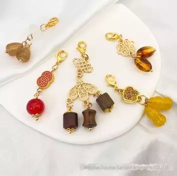 Антикварный металлический кулон в виде капли масла со стеклянной нефритовой бусиной и пуговицей ханьфу для самостоятельного изготовления одежды красный