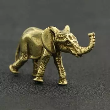 Антикварный офисный чайный сервиз из чистой меди, мини-статуя слона, украшение для дома, настольное украшение в виде животного, бронзовая резная ручка