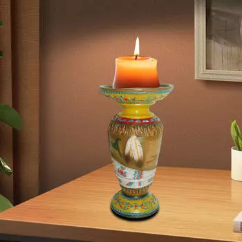 Антикварный подсвечник-колонна, подставка для свечей, подарок, украшение для дома, винтажная столешница 8x8x15 cm жёлтый