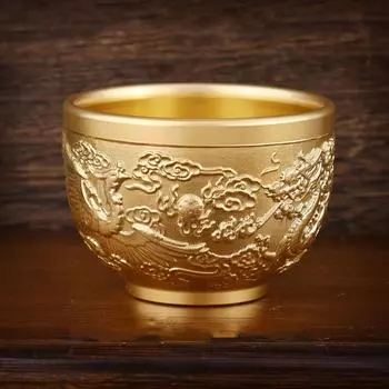Антикварный рельефный дракон и благоприятная тонкая талия чашка украшение для чайного стола медная чашка китайская маленькая талия чашка One Size