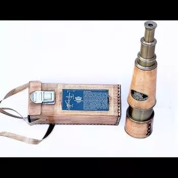 Антикварный ретро телескоп из латуни с большим увеличением и кожаным чехлом ручной работы в стиле пиратов, винтажная морская подзорная труба M коричневый