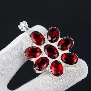 Антикварный серебряный кулон с красным гранатом, кулон из стерлингового серебра 925 пробы, серебряные украшения с красным гранатом, красный кулон для нее, кулон для подарков 2.55 красный