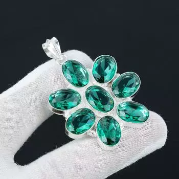 Антикварный серебряный кулон с зеленым апатитом, кулон из стерлингового серебра 925 пробы, серебряные украшения с зеленым апатитом, кулон для нее, кулон для подарков 2.55 зелёный