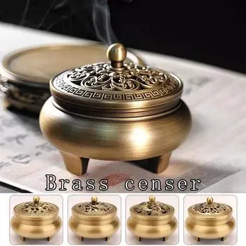 Антикварный стиль Дракон и Феникс резная медная курильница для благовоний латунный держатель для благовоний с крышкой сандаловое дерево кадило домашний декор ремесло