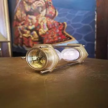 Антикварный твердый латунный компас с гравировкой, песочный таймер, подарок на годовщину, винтажный компас, винтажный песочный таймер