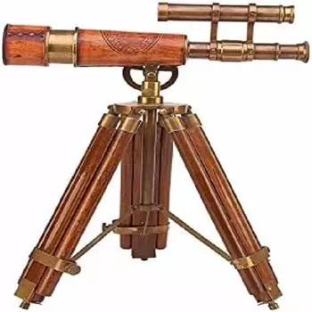 Антикварный винтажный двухствольный морской телескоп с деревянной подставкой для наблюдения за птицами, винтажный латунный телескоп,