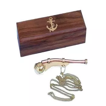 Громкий звуковой свисток боцмана, латунная, медная боцманская трубка с ящиком для хранения из цельного дерева для коллекционного морского подарка