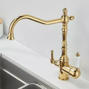 Антикварный водопроводный кран для кухни, золотой смеситель, питьевой кухонный кран для очистки, кран для кухонной раковины, водопроводный кран для кухни
