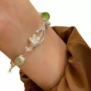 Антикварный зеленый браслет с бусинами, ретро-китайская мода, легкая роскошь, высокочувствительный браслет-бабочка One Size