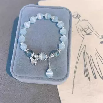 Антикварный зеленый браслет с бусинами, ретро-китайская мода, легкая роскошь, высокочувствительный браслет-бабочка One Size синий