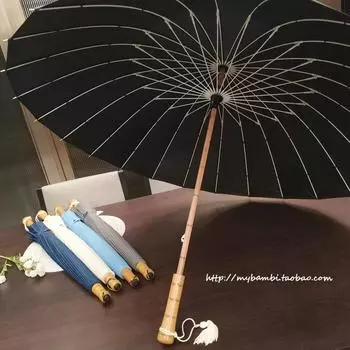 Антикварный зонт от ветра в японском стиле, 24 кости, сплошной цвет, дождь, ретро, японская деревянная ручка, прямой зонт с длинной ручкой для мужчин и женщин.