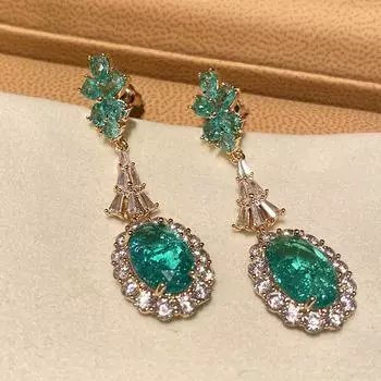 Anting-Anting Drop Batu Bundar Opal Hijau Alami untuk Wanita Perhiasan Pernikahan Anting-Anting Emas Putih Asli Juntai Mode Antik green