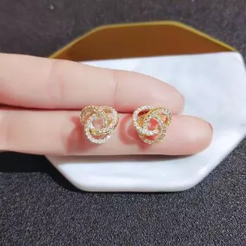 Anting-Anting Tindik Telinga Antik Kristal Kecil Tindik Trendi Anting-Anting Kancing Wanita Emas Asli 18K untuk Perhiasan Wanita Pesta YELLOW