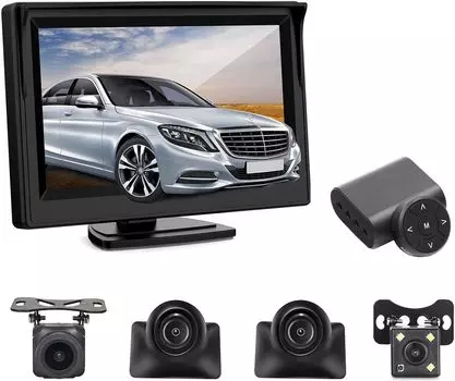 Antion 5-дюймовая IPS 4-камерная AHD-система безопасного вождения без слепых зон с широкоугольным ночным видением и пультом дистанционного управления одной кнопкой для переключения левой и правой камеры парковки
