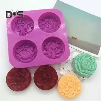 Антипригарная форма для мыла, 4 полости, силикагель, 3D форма для чизкейка в форме цветка, кухонные аксессуары фиолетовый