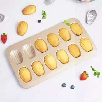 Антипригарная форма для торта на 12 чашек, форма для выпечки Мадлен, форма для печенья из углеродистой стали, противень для выпечки шоколада, форма для печенья, хлеба, формы для выпечки, 2021 золотой