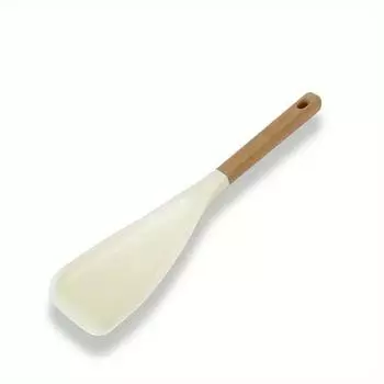 Антипригарная посуда Кулинарная ложка Деревянная ручка Силиконовая лопатка Бытовая лопатка для салата Кухонная антипригарная сковорода Лопатка 1PCS белый