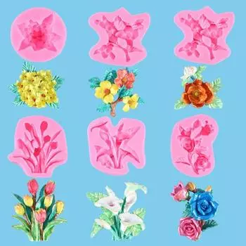 Антипригарная термостойкая гортензия, роза, тюльпан, форма цветка, многоразовая форма для шоколадной помадки «сделай сам», инструмент для украшения торта A