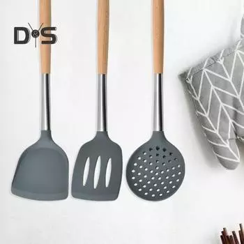 Антипригарная термостойкая кухонная лопатка с отверстием, дуршлаг из бука, ложка, лопаточка, кухонная утварь
