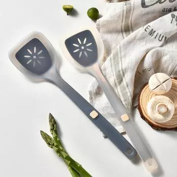 Антипригарные силиконовые лопатки для кухонной посуды Гибкие термостойкие силиконовые лопатки для готовки и выпечки khaki transparent