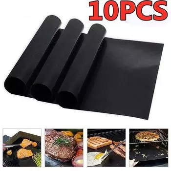 Антипригарный коврик для гриля для барбекю Подложки для выпечки барбекю Многоразовые тефлоновые листы для готовки 33x40см 1PCS чёрный