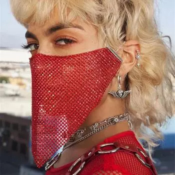 Антипылевая модная профилактика сетчатый стразы ночной чехол женский сексуальный рот клуб вечеринка вуаль паранджа красный