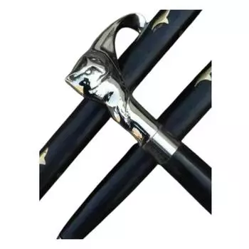 Antique Brass Cat Head Handle Nautical Wooden Black Walking Stick Cane Vintage