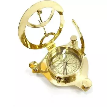 Antique Brass Sundial Compass – 3 Sun Clock Navigation Instrument | Vintage Collectible Gift