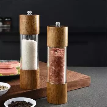 Antique Color Wooden Pepper Mill Manual Salt Spice Grinder With Adjustable Ceramic Core Pepper Grinder Kitchen Helper