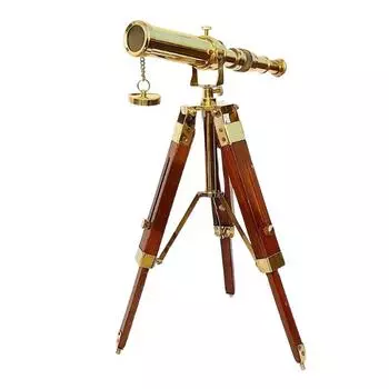 Antique Nautical Brass Wooden Tripod Stand 10 inch Single Barrel Telescope Gift