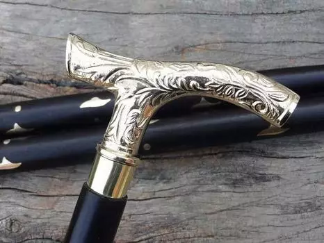 Antique Solid Brass Derby Head Handle Victorian Wooden Walking Stick Cane Style M аэро