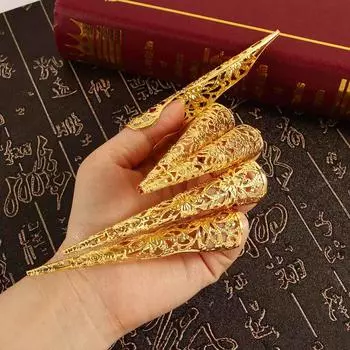 Antique Style Costume Finger Tip Protection Belly Dance Accessories Nail Rings Set Knuckle Rings золотой