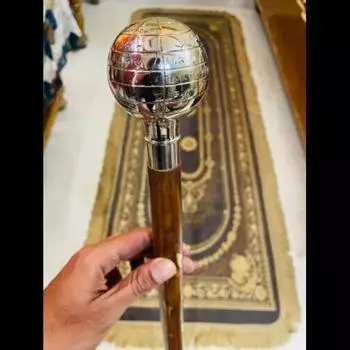 Antique Walking Cane Wooden Walking Stick Globe Designer Head Handle Gift