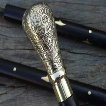 Antique Wooden Walking Stick Cane with Solid Brass Handle – 93.98 cm как