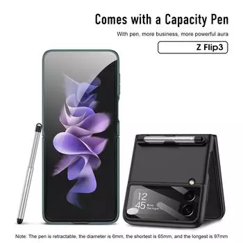 Антишоковый держатель ручки тонкий чехол для ПК для Samsung Galaxy Z Flip 3 Flip3 5G Anti-Drop Lens Glass Protector Cover Fundas for Galaxy Z Flip 3 фиолетовый