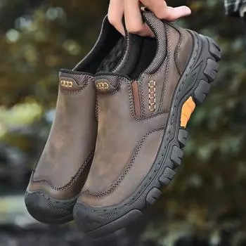 Antiskid Comfortable Trainers Leather Mens Business Shoes Stylish Handmade Male Hiking Footwear Leisure Outdoor Walking Shoe 40 хаки