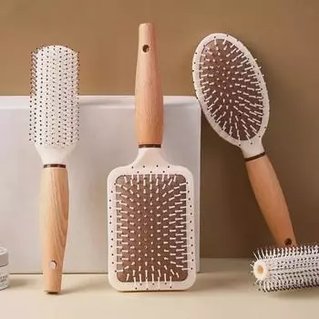 Антистатическая деревянная расческа для завивки с воздушной подушкой и массажным ребром для гладких, шелковистых волос