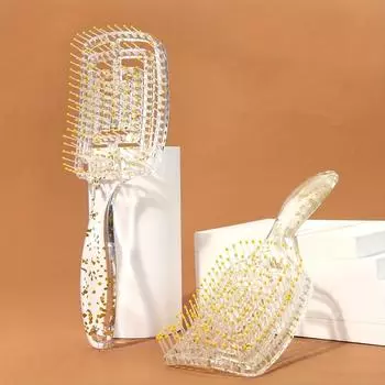 Антистатическая изогнутая щетка для волос с прочной ручкой и щетиной из АБС-пластика золотой