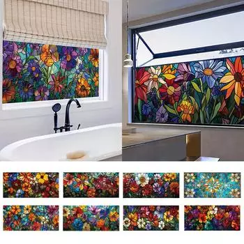 Антистатическая пленка для окон Защита конфиденциальности Многоразовая цветочная стеклянная пленка Защита от ультрафиолета Декоративная наклейка на окно Украшение дома